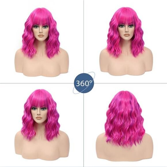 Rose mixed Purple Wig with Bangs Wavy Wigs for Women - Picture 5 of 5